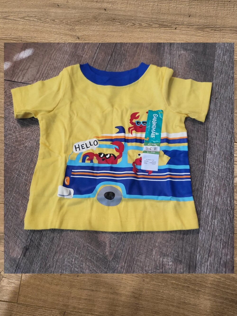 NWT Baby boy spring yellow crab in a cab Vacation shirt size 6-9mos